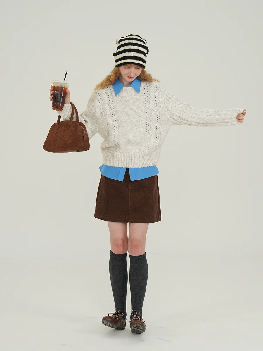 

Mouti Retro Corduroy A-Line Skirt High Waist Bodycon Commute Friendly Women's Faion Casual Polyester Blend Skirt