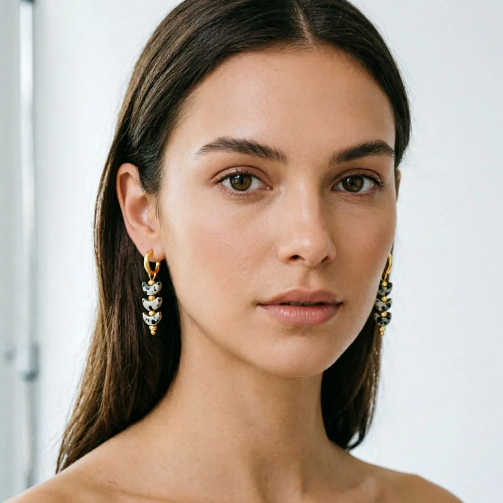 316L Edelstahl Creolen für Damen 2026 Natürlicher Jaspis Herz Mond Stern Anhänger Ohrringe Böhmischer Schmuck – Detail 19
