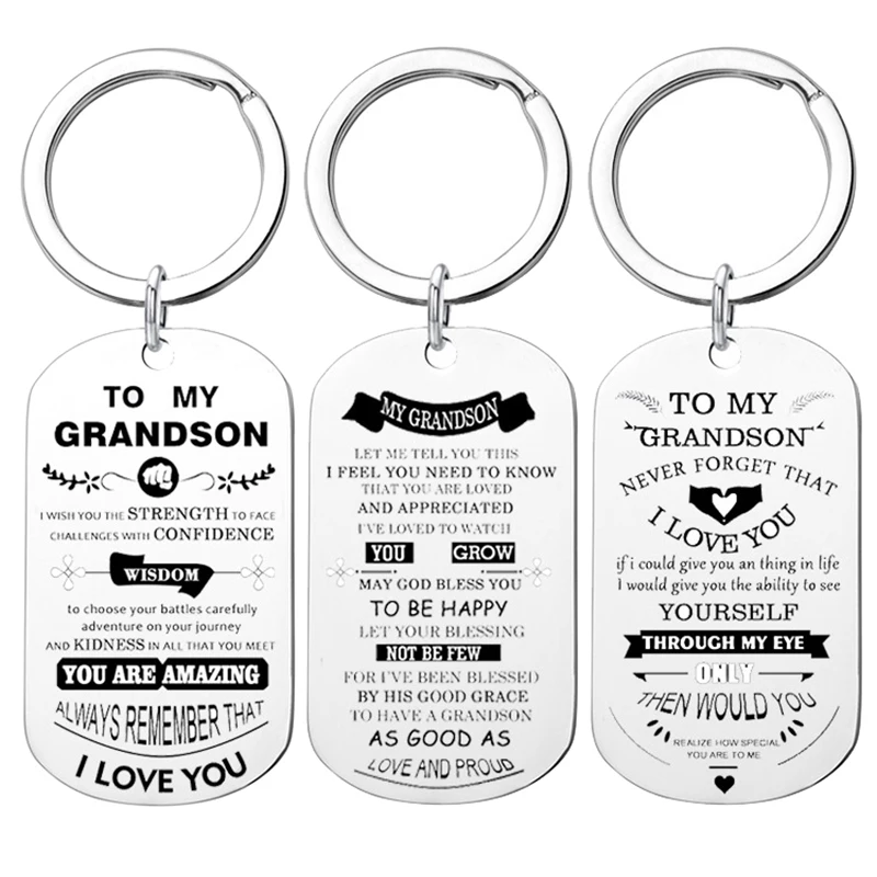 To My Grandson Keychain Engraved Inspirational Keychain,Simple Style, Ideal Gift For Birthday, Graduation,From Grandparents