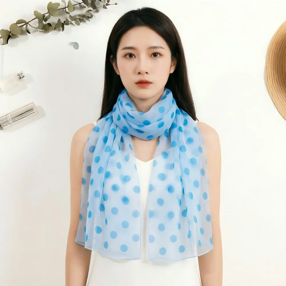 

Women's Polka Dot Georgette Scarf 160x50cm - Lightweight Chiffon Shawl for Spring/Summer Fashion, Sun Protection, Beach & Travel