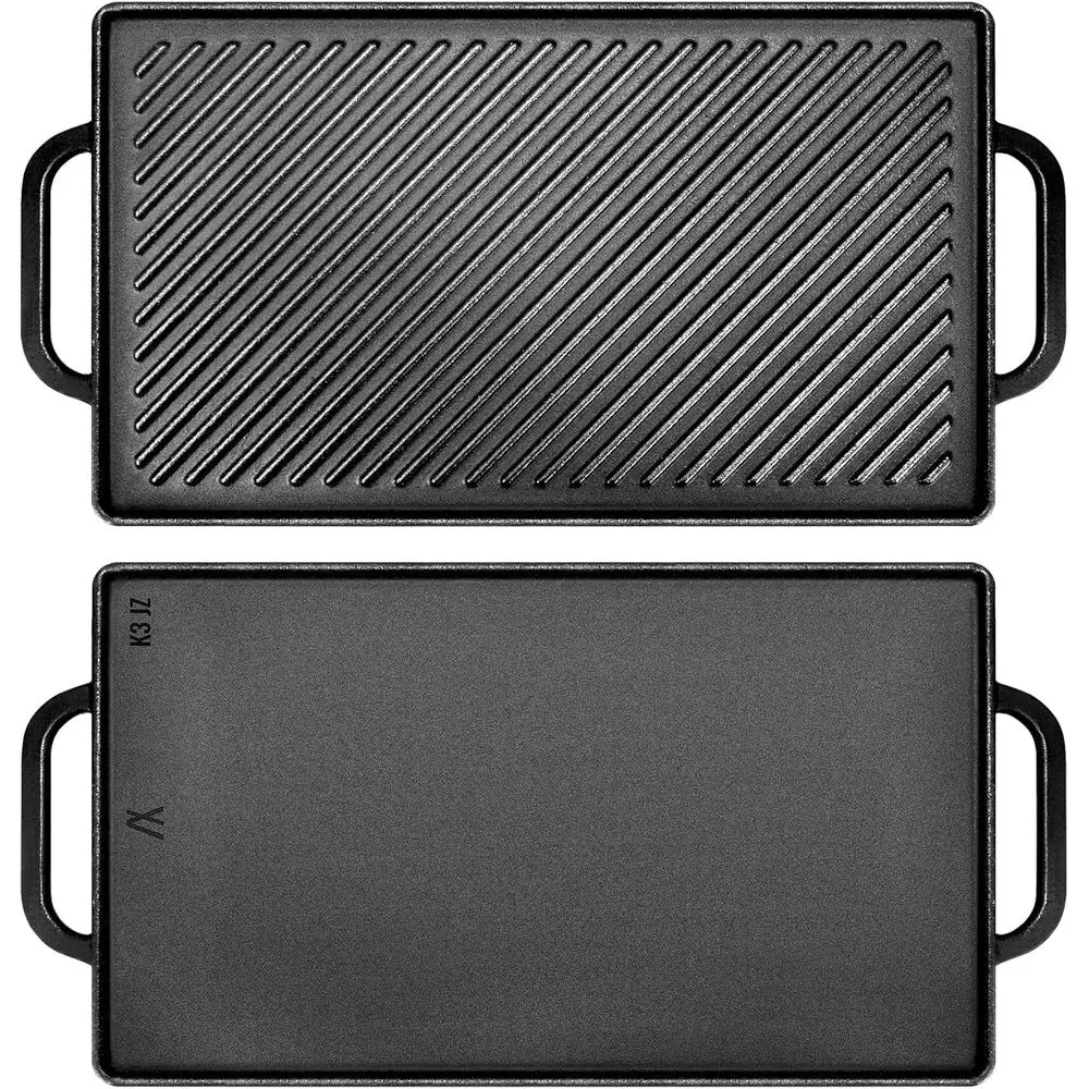 

Двусторонняя сковорода-гриль 2-в-1 размером 15x9 дюймов для плиты, уличных грилей и кемпинга