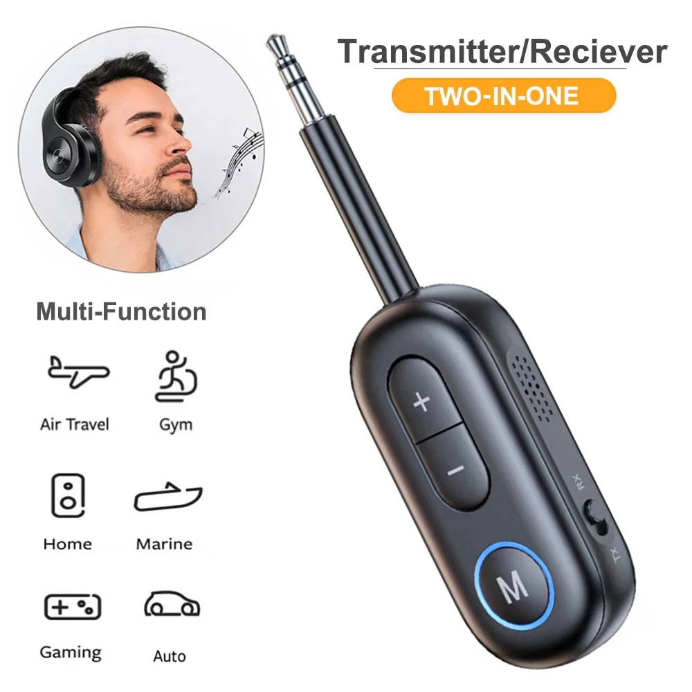 2 In 1 Bluetooth 5.2 Audio Receiver Transmitter 3.5MM 3.5 AUX With Mic Stereo Music Wireless Adapter For Car Airplane TV PC