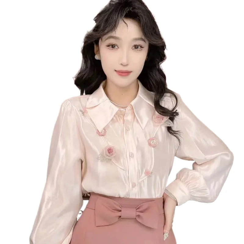 

Hong Style Retro Slimming Design Shirt Autumn New Chiffon Shirt Long Sleeves Fresh