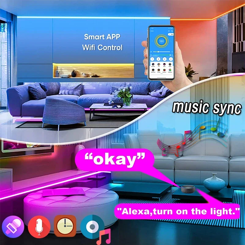 WIFI RGBIC lampa neonowa z neonowym sznur oświetleniowy synchronizacji muzyki DIY Light Bar kontrola aplikacji podświetlenie TV gry salon dekoracja