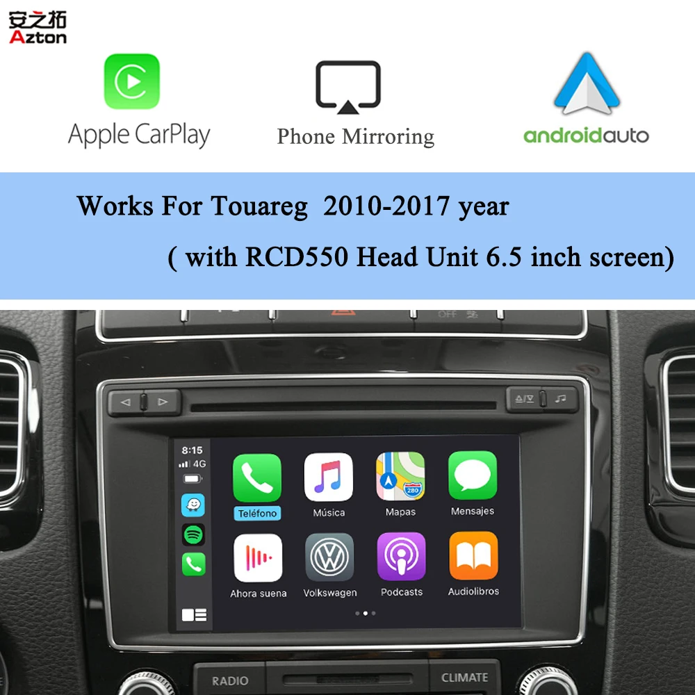 Sistema Multimedia para coche, dispositivo inalámbrico con Android, reequipamiento Apple CarPlay integrado para VW RCD550, unidad principal, Cámara de Navegación