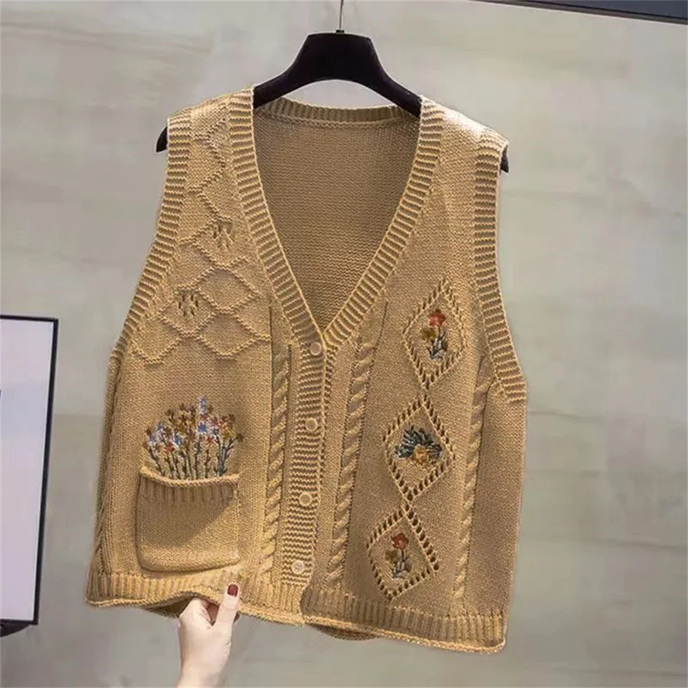 

Autumn New Fashion Loose Sleeveless Elegant Sweater Waistcoat Female Tops Korean New V-neck knitted Cardigan Vest Women's 2026