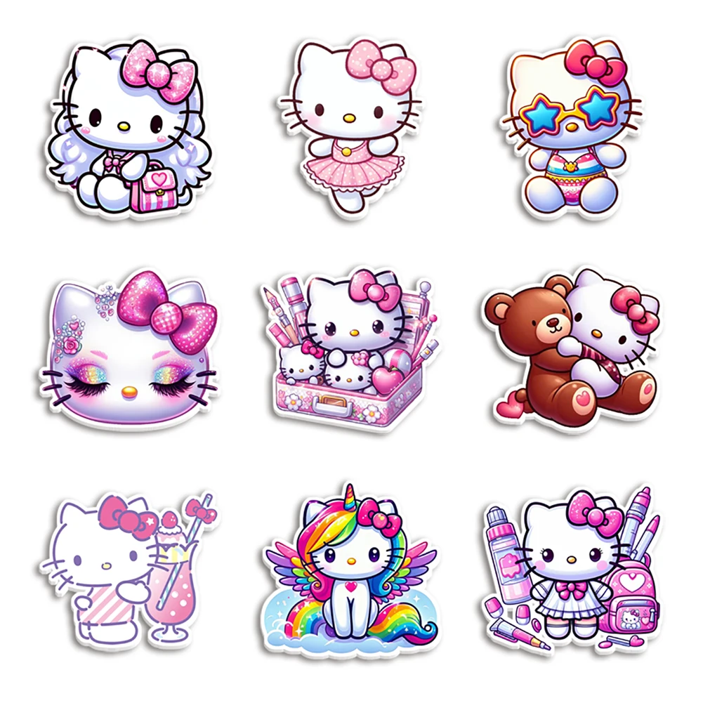 Hello Kitty Sanrio-hoja plana de resina impresa, acrílico transparente, brillo para centro de arco, cabujón, 10 unidades por lote