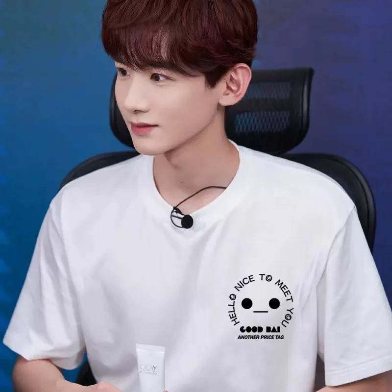 Goodbai Short Sleeve T-Shirt Unisex Loose Fit  Print Couple's Top Pure Cotton Korean Style round Neck Summer Shirt
