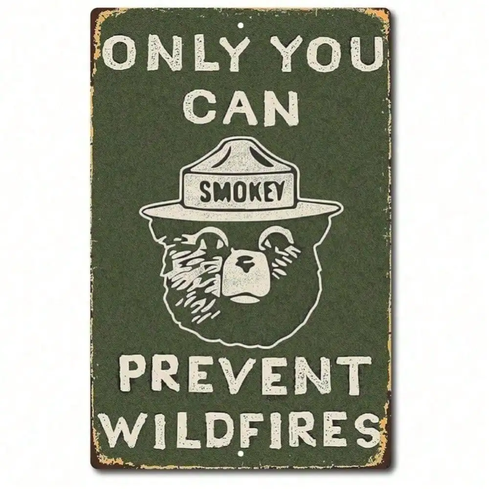 Smokey Bear Vintage Metal Tin Sign - Prevent Forest Fire Retro Wall Decor for Home