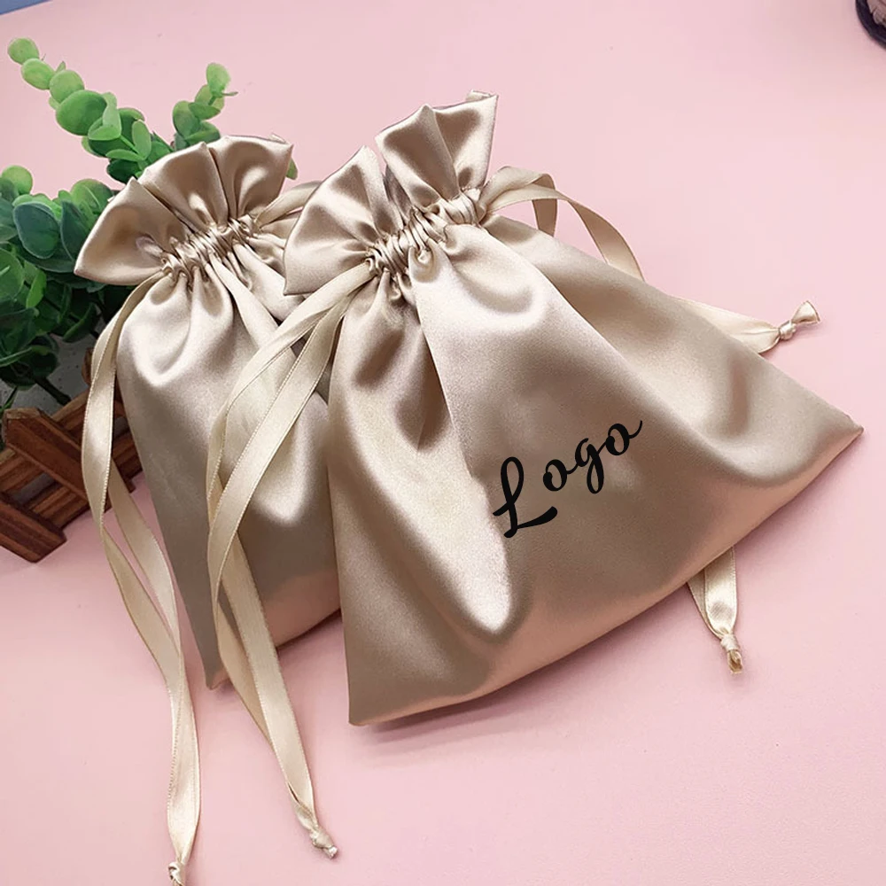 

100 шт., шелковая сумка для ювелирных изделий, ленты на шнурке, сумки с персонализированным логотипом, годовщина свадьбы, серьги-конфеты, кольца, косметичка