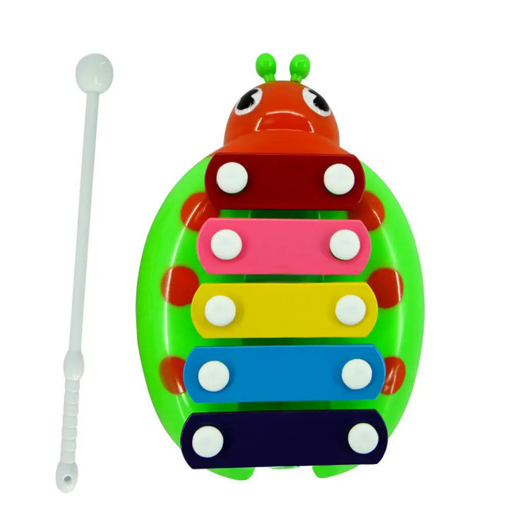 Baby Music Instrument Educational 5 Keys Beetle Toy Frame Style Xylophone Kids Musical Hand Knocking on Piano