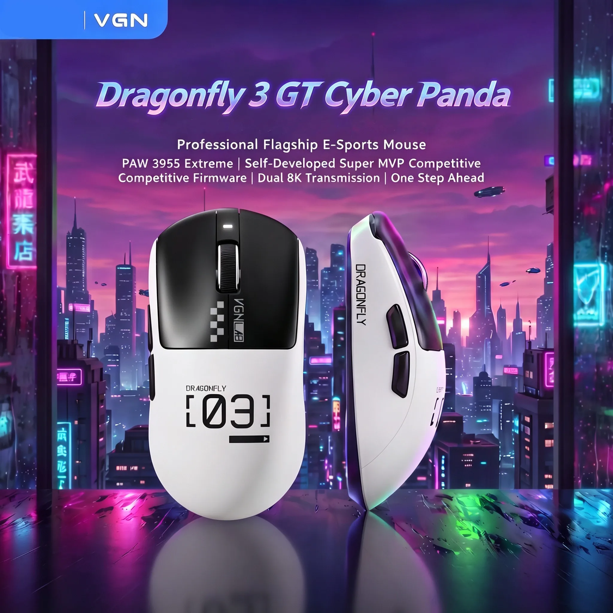 VGN Dragonfly 3 Master GT Wireless Mouse Tri-Mode SuperLight PAW3955 Extreme Dual 8K Polling Rate Long Battery Esports FPS Gamer