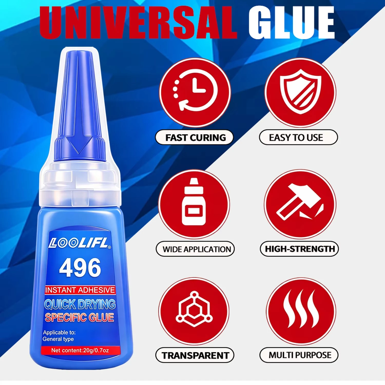 Multi-purpose Super Glue 496 Instant Quick Dry High Strength Transparent Adhesive For Metal Wood Plastic Ceramic Glass DIY Tools