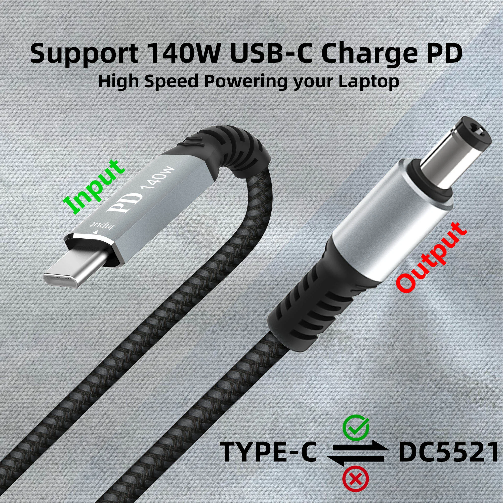 For Starlink Mini Power Cable Direct to USB-C 3.3FT/1M, 140W DC 5.5 x 2.1mm Male to Type-C Male Compatible 140W+ PD Power Supply