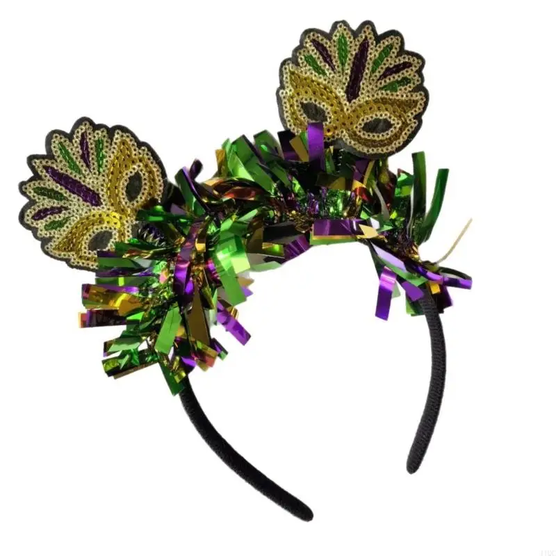 2025 New Mardi Gras Headband for Women Mardi Gras Headpiece Carnival Headbands Sequins Mask Headdress Hair Accessories