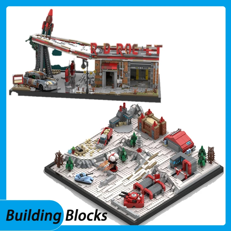 

H4Spot MOC-186416 142272 small particle assembly building blocks red rocket gas station model creative Soviet base game scene