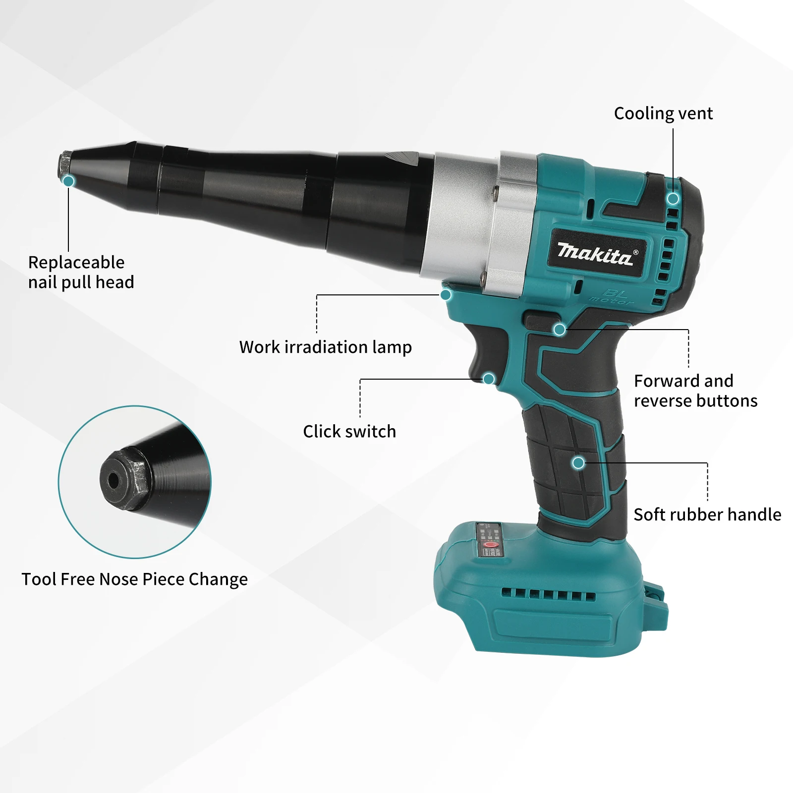 Makita M108 18V Cordless Riveting Tool Tool-Free Nozzle Change Multi Cooling Vents Workshop Metal Assembly Hand tools