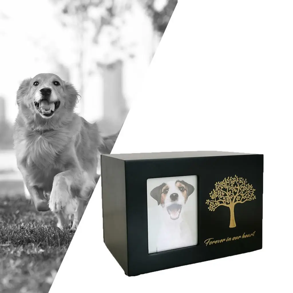 Cremation Urn for Dogs Funeral with Photo Frame Wood Cat Ashes Keepsake Box