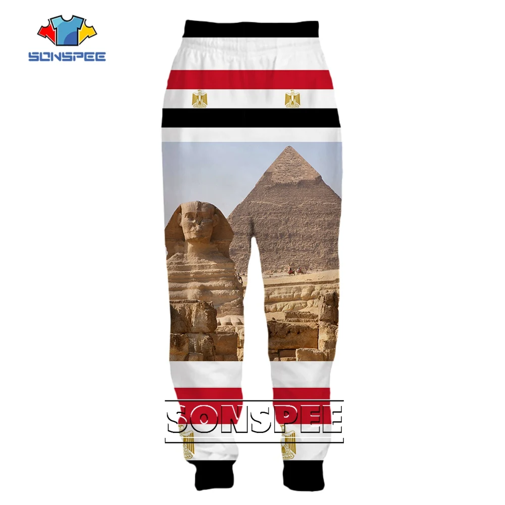 SONSPEE 3D Print  Atum Horus Odris Sweatpants Ladies Ancient Egyptian Pyramid Sphinx Long Pants Unisex Camouflage Trousers