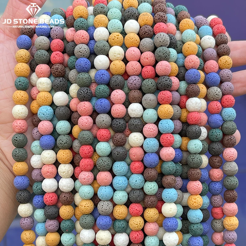 Natürlicher bunter vulkanischer Lavastein, runde Perle, lose Abstandshalter, 4, 6, 8, 10 mm, für Schmuckherstellung, DIY-Armband, Halskette, Zubehör
