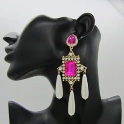 Statement  Water Drop Pearl Dangle Earrings For Women Vintage Zinc Alloy Inlaid Rhinestone Jewelry Valentine's Day Gifts