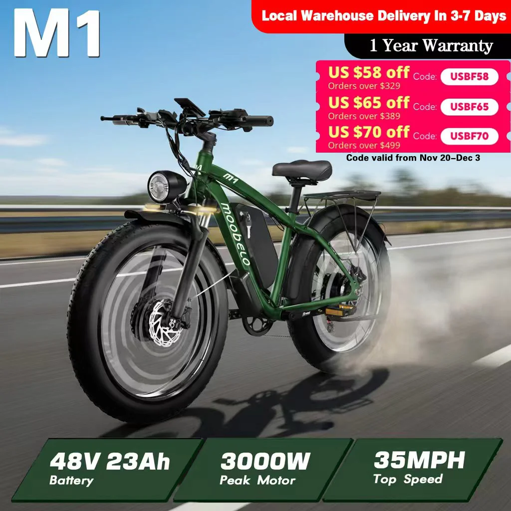 

US Delivery Moobelo M1 2000W EBike 48V 22.4AH 35mph 26" Fat Tire Waterproof All-Terrain Adult EBike One-year Warranty