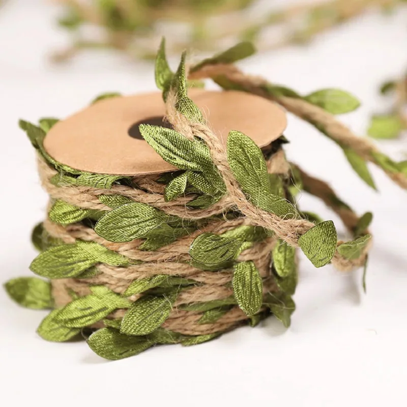 1Roll Artificial Leaves Twine String DIY Garlands Rope Pastoral Forest Style Wedding Party Decoration Gift Packaging Rope Supply