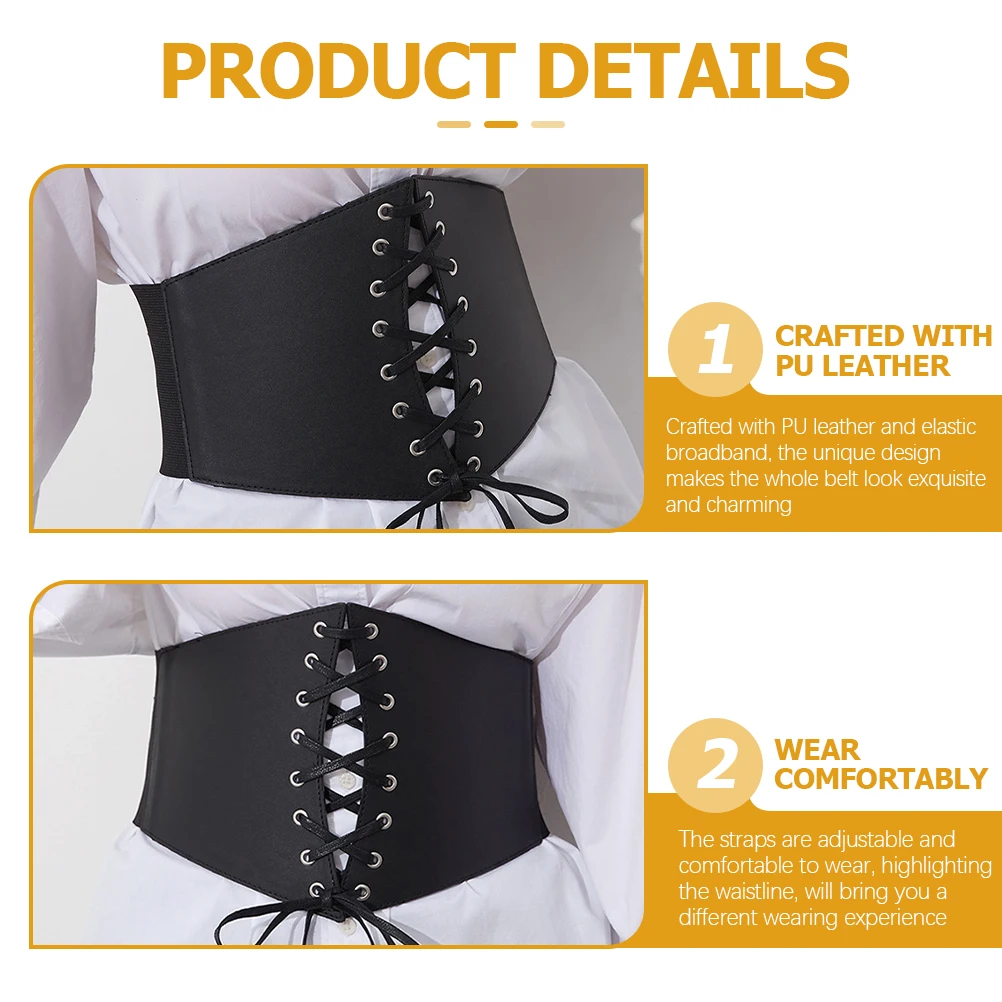 

Women'S Corset Waist Lace Up Tied Belt Pu Lace Up Waspie Belt Adjustable Dress Accessory For Party Banquet