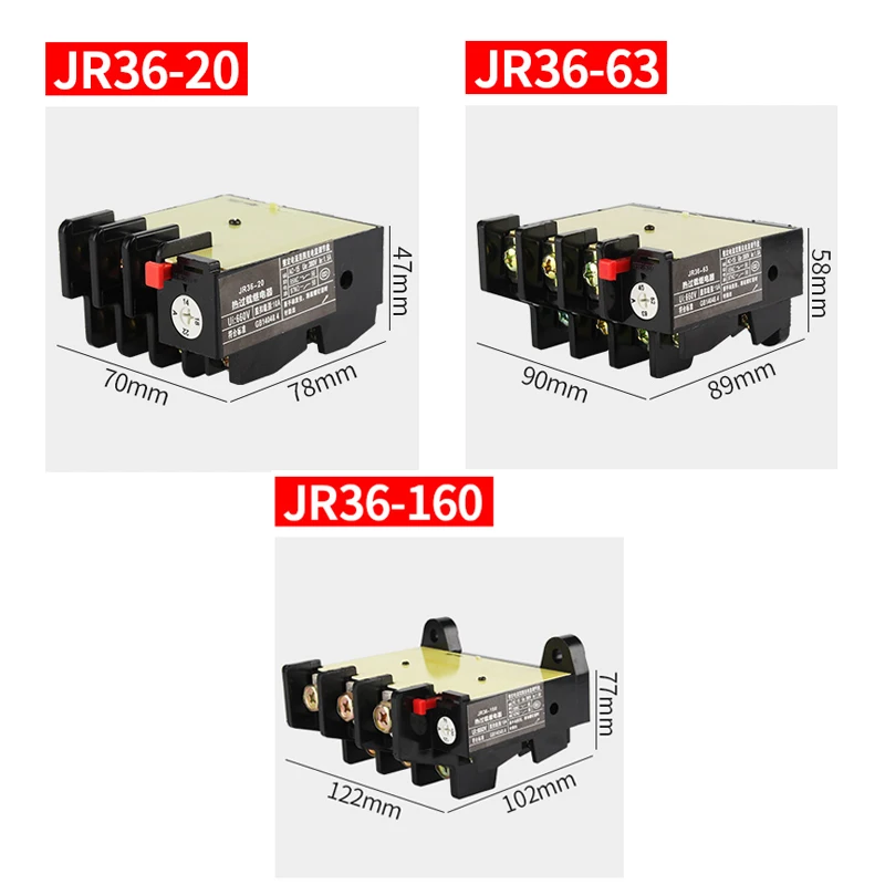 

JR36 Thermal Overload Motor Protection Relay JR36-20/63/160 0.6A-16A Normally Open/normally Closed