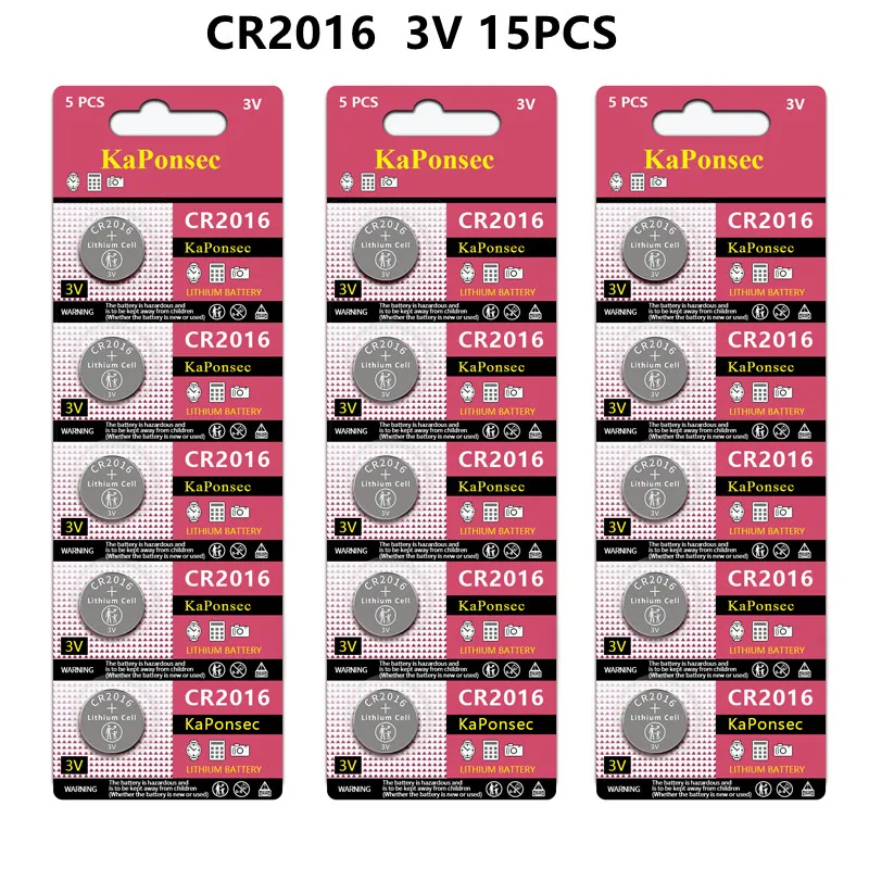 

KaPonsec 3V 15/50/100PCS Button Batteries CR2016 BR2016 DL2016 LM2016 Cell Coin Lithium Battery 3V CR 2016 For Watch Electronic