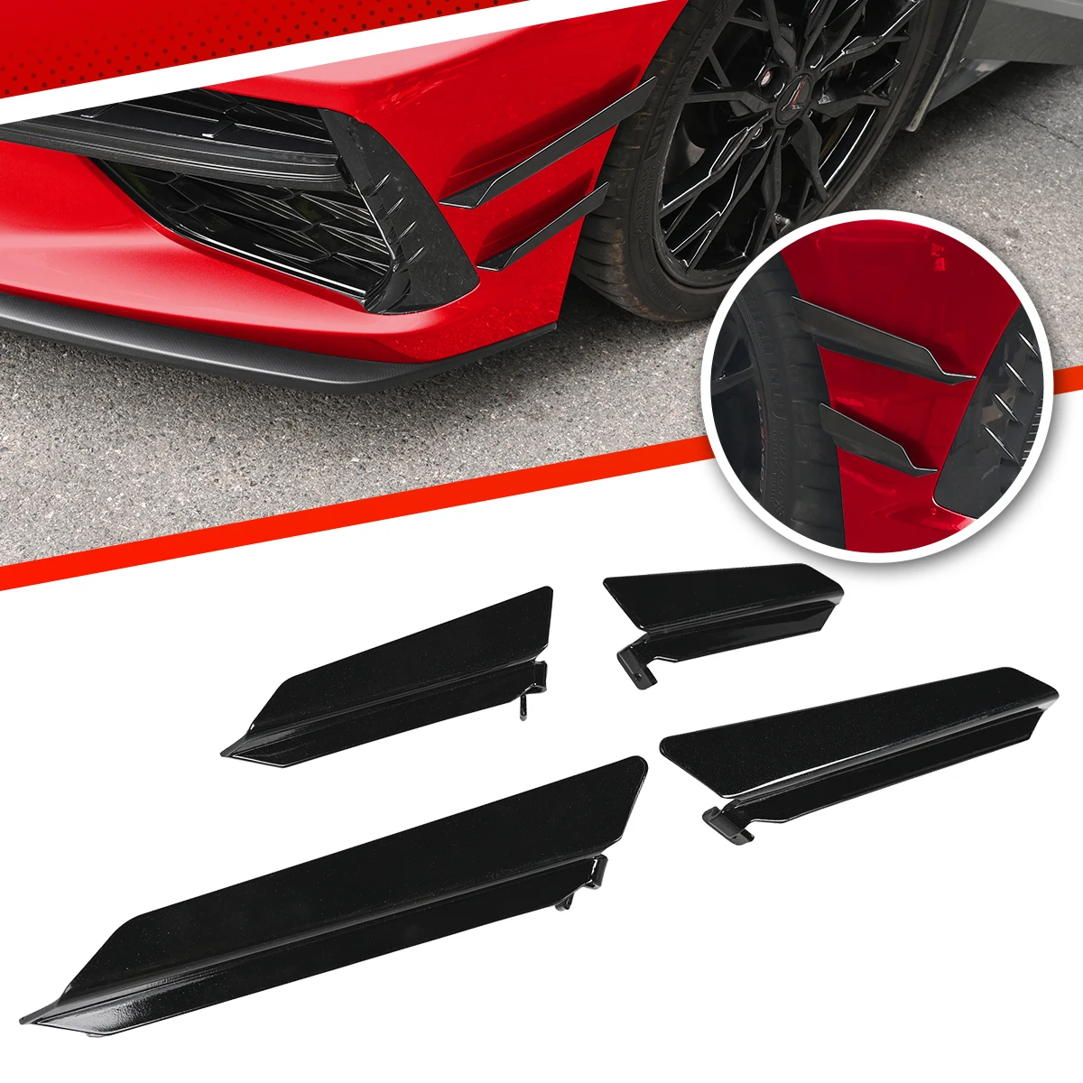 

4pcs Car Front Bumper Side Guards Wing Trim Strip Set For Corvette C8 Stingray Z51 C8.R Convertible/HTC 2020 2021 2022 2023 2024