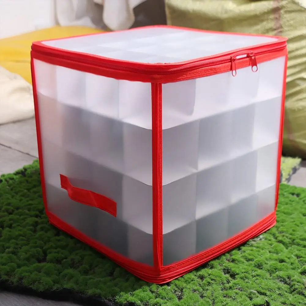 64-Grid Baubles Storage Box Folding Dual Zipper Christmas Ball Storage Containers Decorations Organizer Translucent