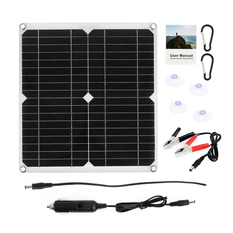 18V Solar Panel 100W Dual USB 5V Solar Panel Battery Charger Controller Camping Hiking Monocrystalline Solar Cell Boat Car Home