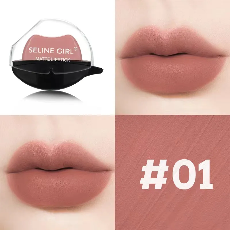 New Fashion Lip-shaped Lipstick Lazy Lipstick Long- Lasting Make Up Velvet Matte Waterproof Non-stick Cup Lip Tint Female Makeup