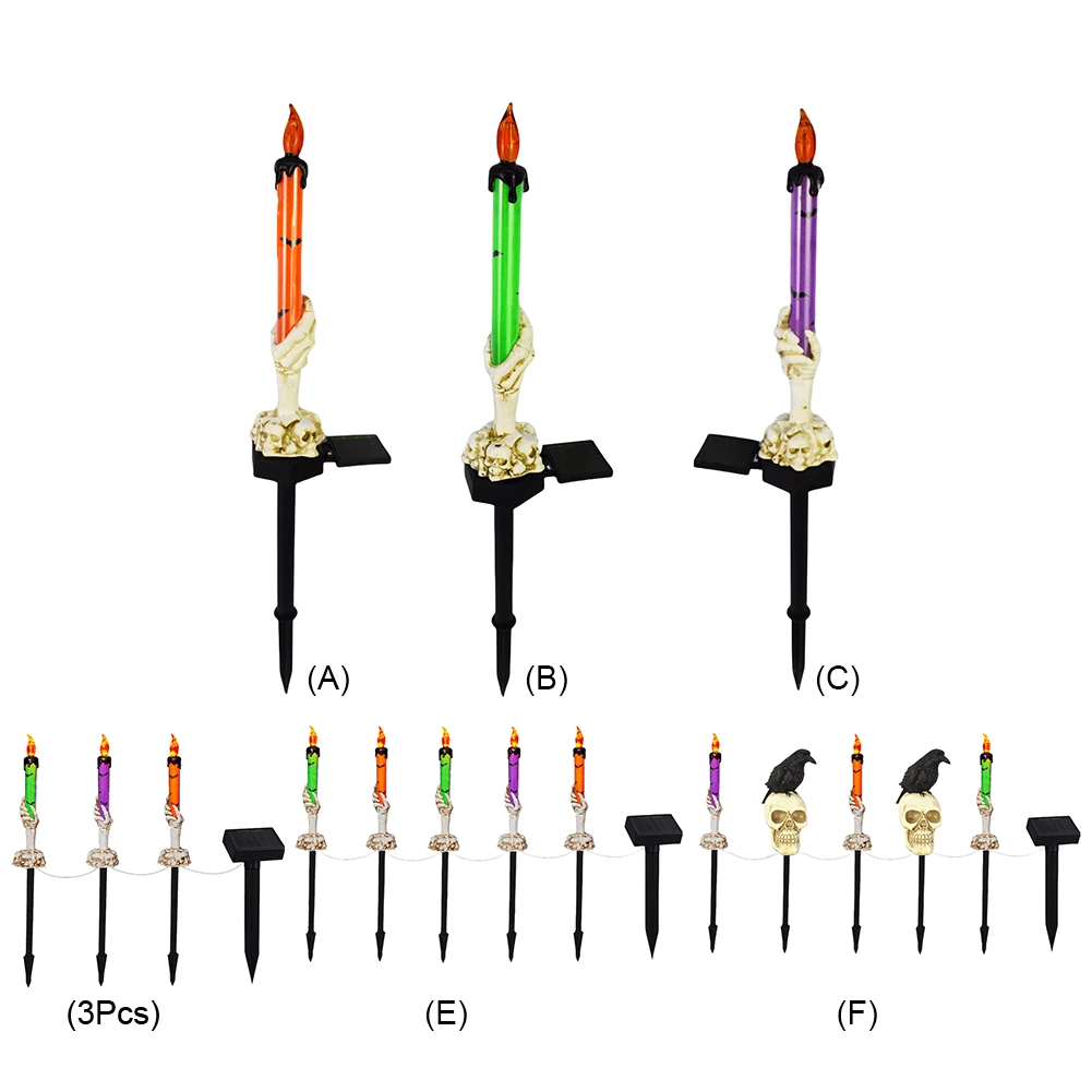 Solar esqueleto vela titular lâmpada, decorações do Dia das Bruxas, crânio castiçais, decoração de casa, luz do partido, 5-1pcs