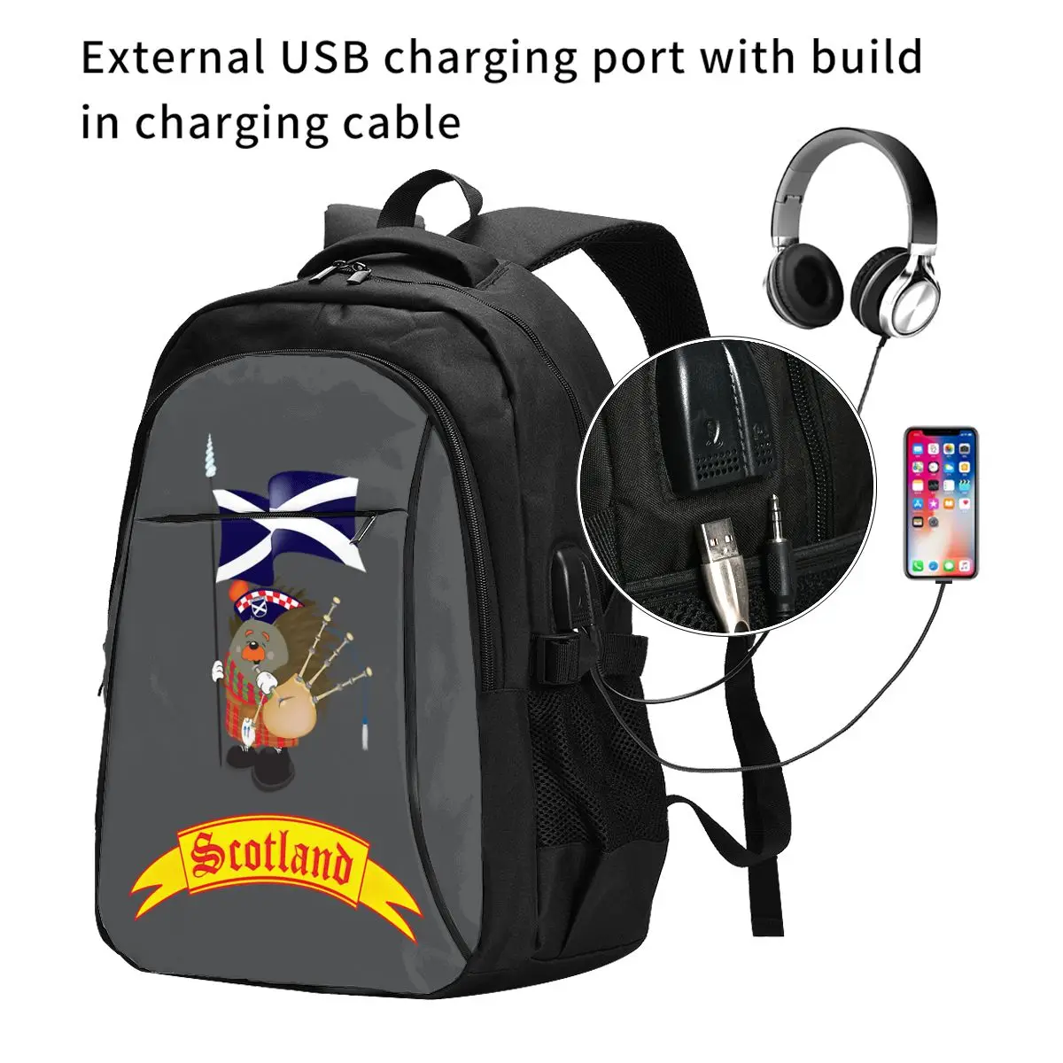 Greetings From Scotland Usb Backpacks Fashion Tote Travel Hiking Usb Port Notebook Bags