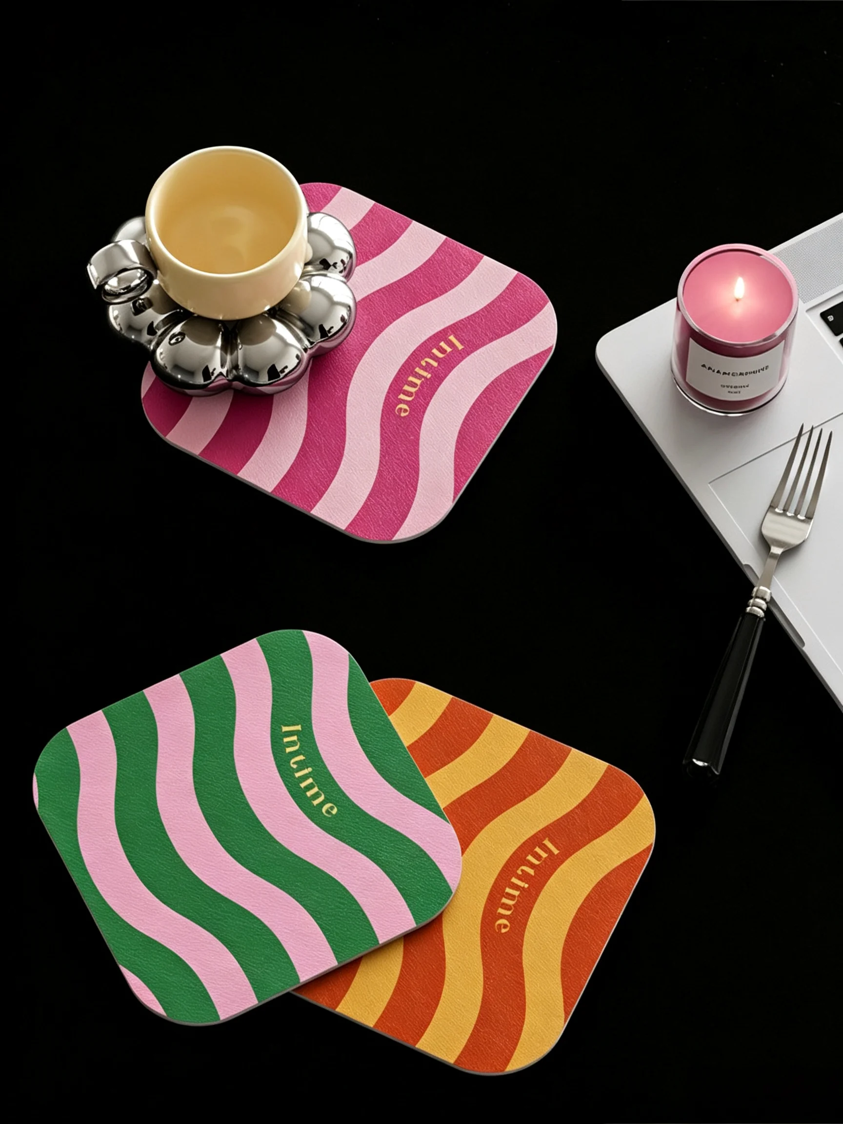 Modern Contrast Color Striped Placemat Creative Heat Resistant Mat Absorbent Anti-Slip Pot Cushion Tableware Dining Table Decor
