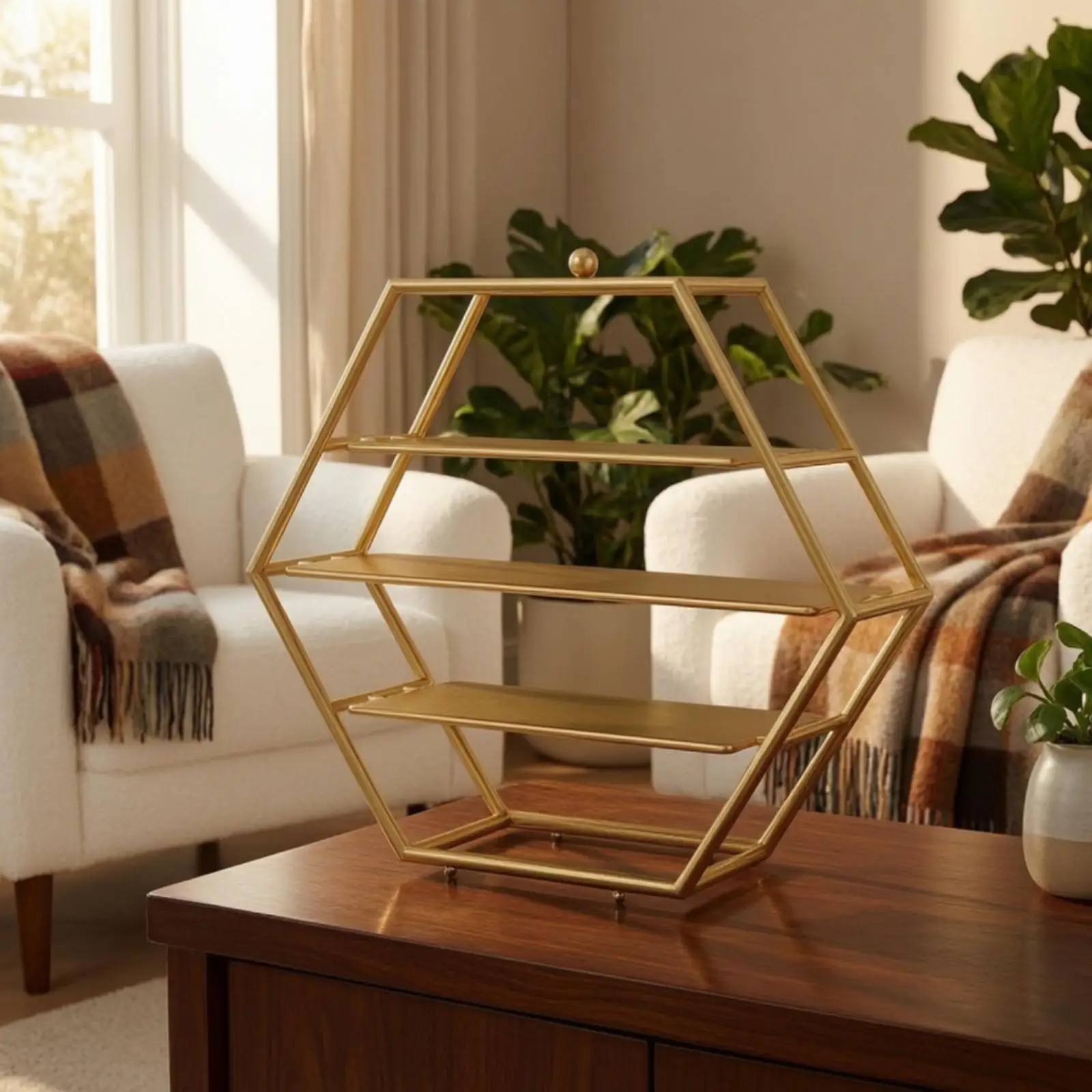 Hexagonal Display Rack Modern 3-Tier Display Shelf Elegant for Parties, Brides