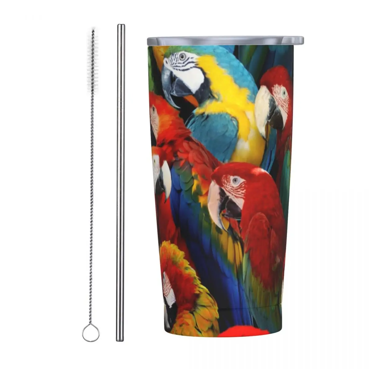 Macaw Parrots Insulated Tumbler with Straws Lid Cockatiel Stainless Steel Coffee Mugs Double Wall Thermos Bottle Cups, 20oz