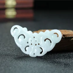 Natural Jade Emerald Hollow Double Sided Engraving Butterfly Necklace Accessories DIY Bangle Charm Jewellery Fashion Luck Amulet
