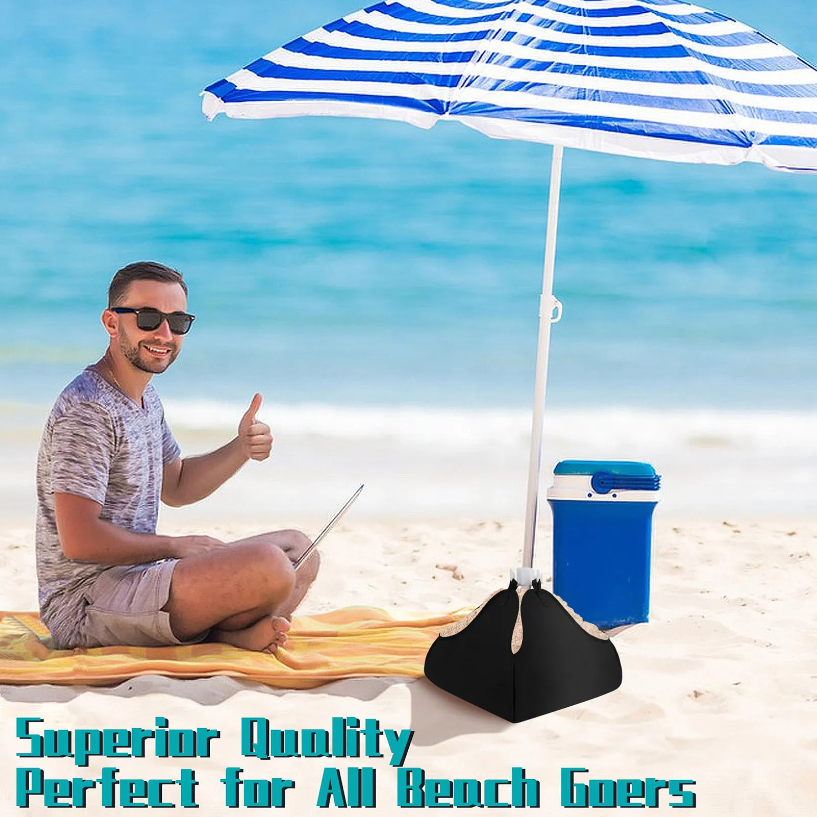 Sun Umbrella Filling Sand Base Built-in Adjustable Lock Bar Fastening Base for Beach Outdoor Garden