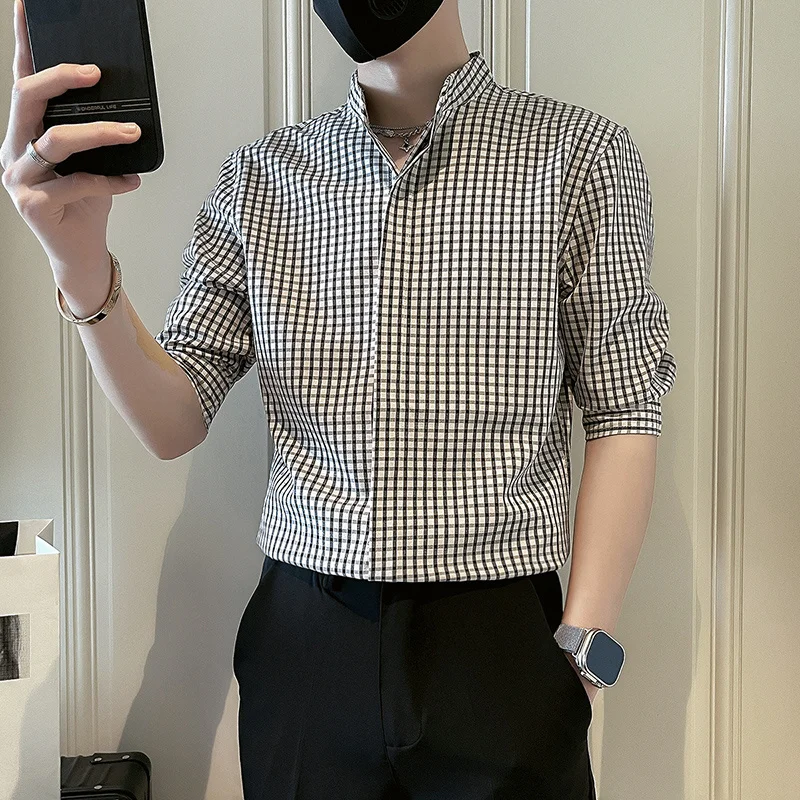 Men's Premium Plaid Short Sleeve Shirt 2026 New Summer Casual Button Down Shirts Trendy Streetwear Mens Blouse