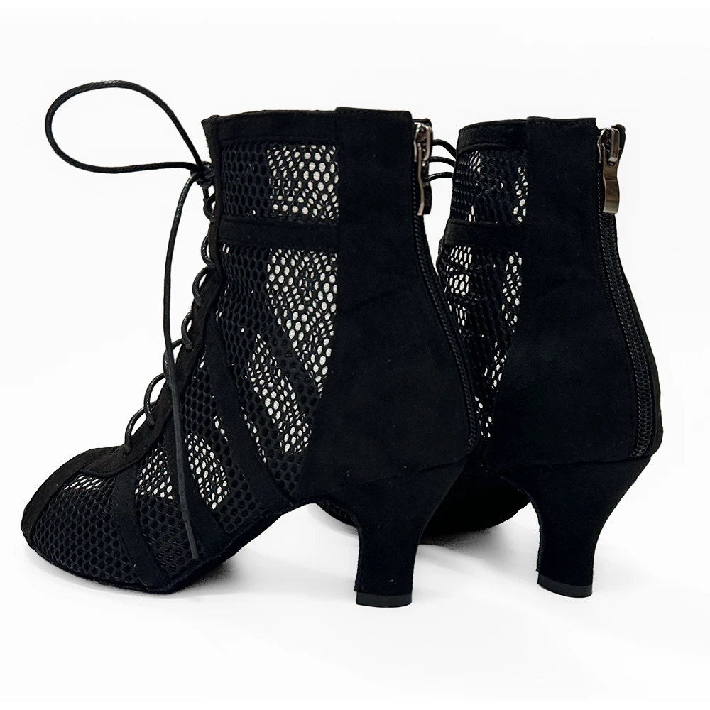 Zipper Dance Booties Latin Salsa Black Suede Leather Dance Shoes Women Dance Shoes In Different Heels 8.5cm 7.5cm 6cm QT-006