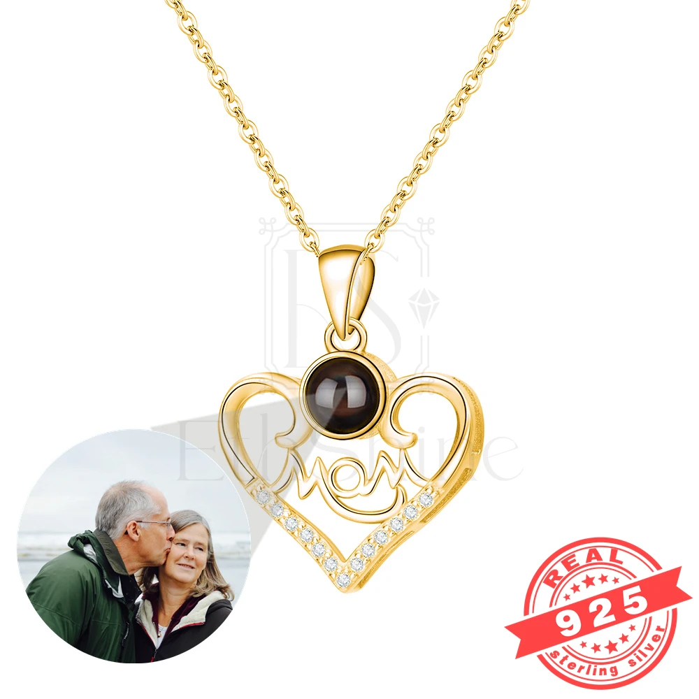 925 Sterling Silver Projection Custom Photo Necklace Personalized Custom Pictures Necklace Jewelry for Mom Mother's Day Gift