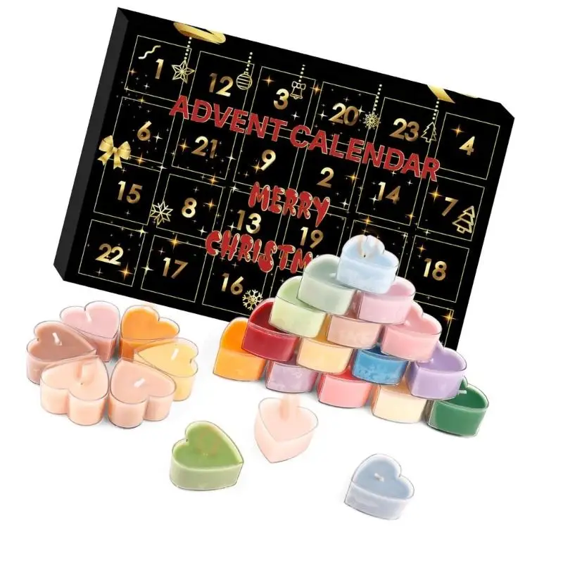 24 Piece Heart Design Mini Scented Set for Christmas Display, Assorted Color Collection for Bedroom Table and D2RD