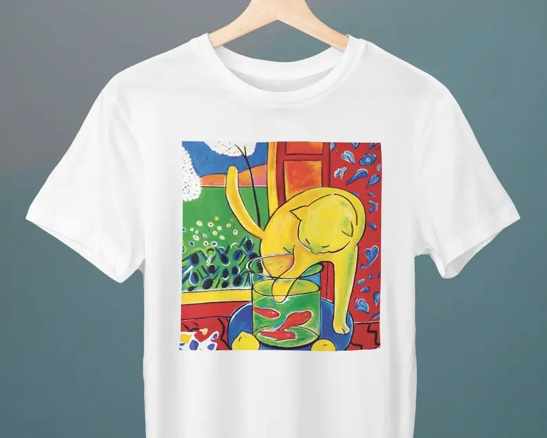 Camiseta Unisex con dibujo de gato con pez rojo Le Chat Aux Poissons Rouges, Henry Matisse, regalo artístico para su amante