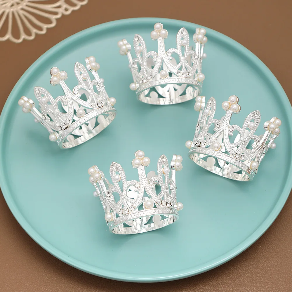 6 PCs Crown Napkin Ring Valentine’s Day Easter Prom Birthday Party Wedding Home Table Decoration Elegant Metal Crystal Pearl