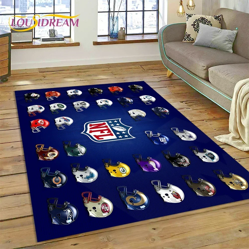 3D N-NFL Rugby Sports Cartoon Carpet Rug for Living Room Bedroom Home Sofa Decoration,Kids Play Area Rug Non-slip Floor Mat Gift