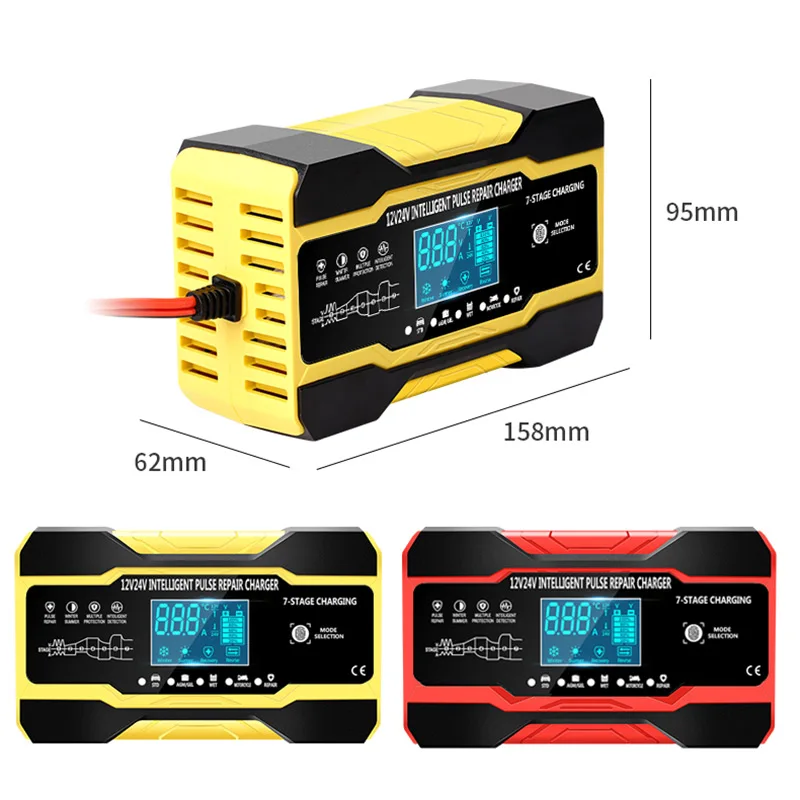 12V 10A/24V 5A Fully Automatic Car Battery Charger 7-Stage Fast Charging For AGM GEL WET Lead Acid Battery Charger LCD Display