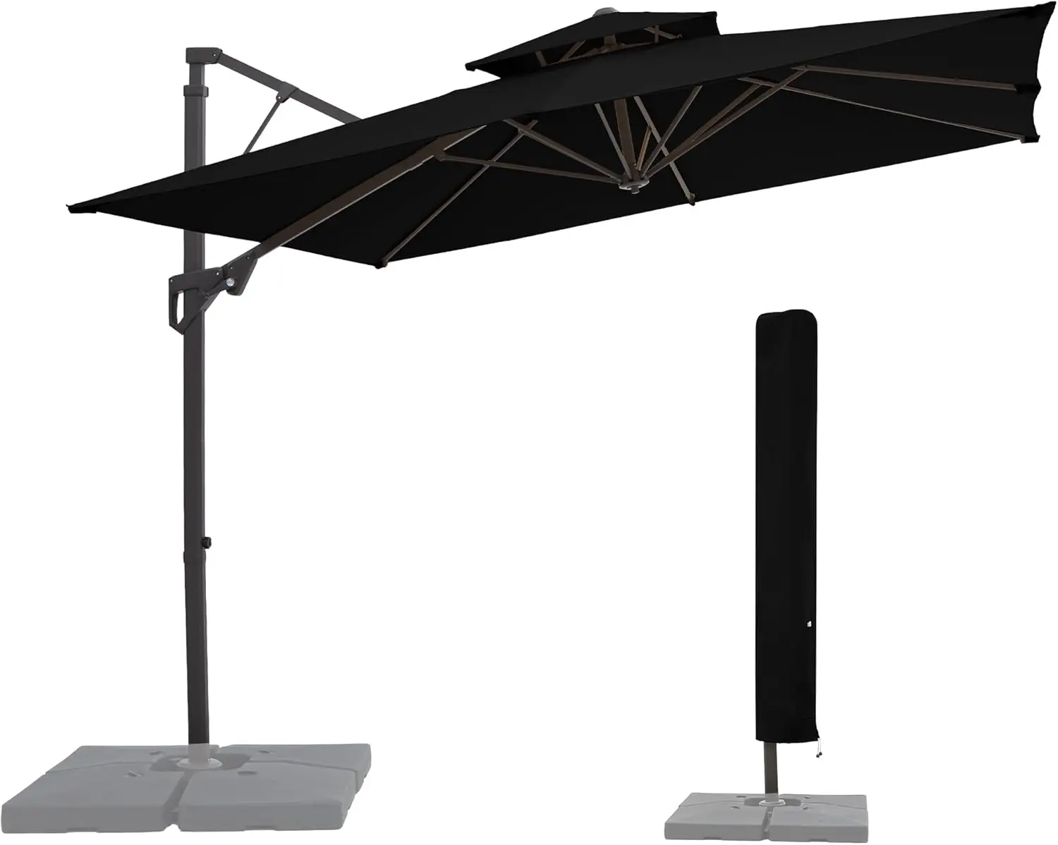 

10ft 2-Tier Cantilever Patio Umbrella, Large Square Outdoor Offset Umbrella with Double Top Vent and 360-degree Rotation